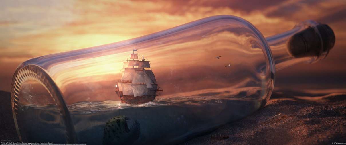 Ship in a Bottle ultrawide wallpaper