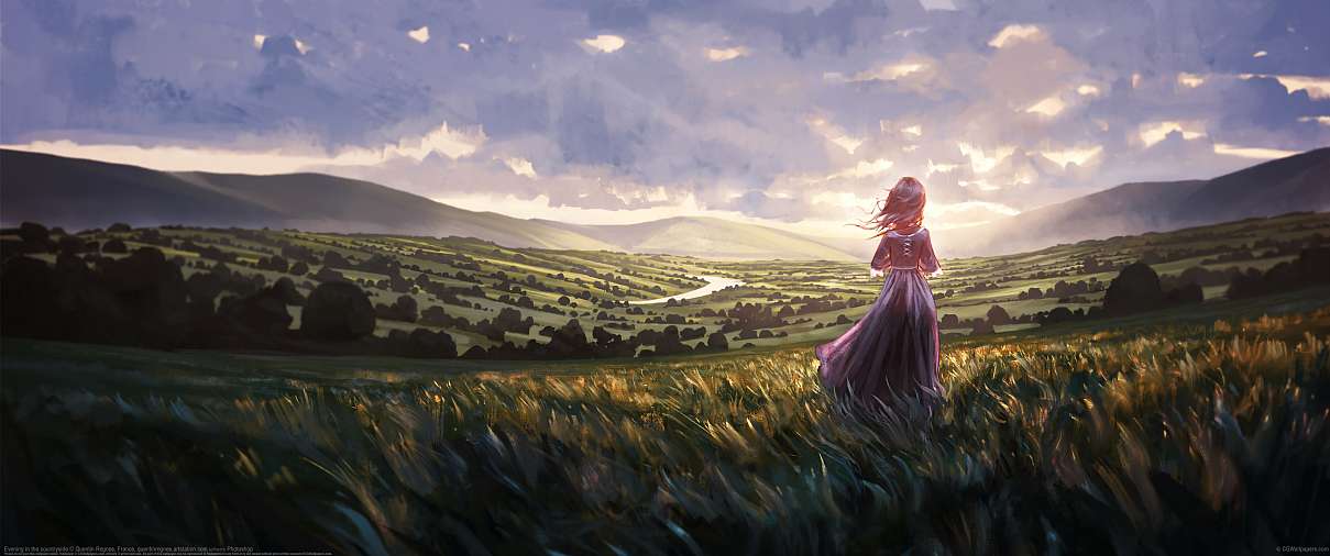 Evening in the countryside ultrawide wallpaper