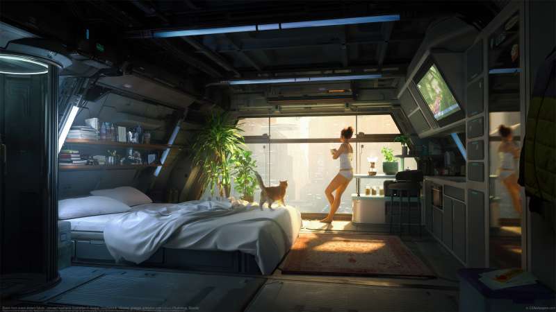 Room from some distant future - concept keyframe illustration wallpaper or background