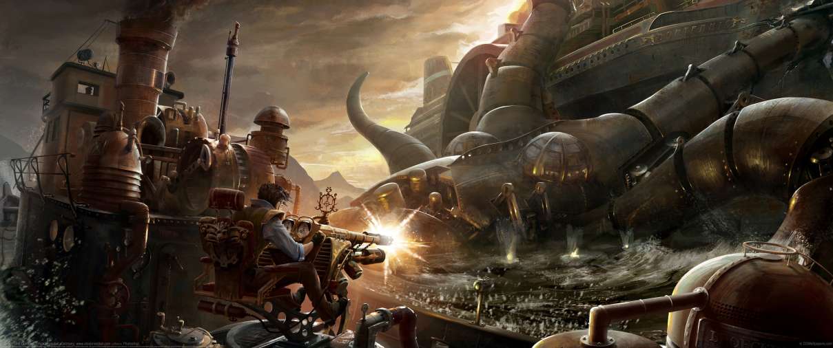 SteamPunk Octopus ultrawide wallpaper