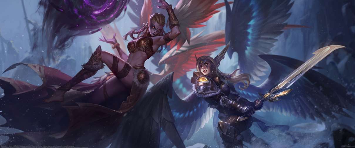 Battle Born Kayle VS Exiled Morgana splash ultrawide wallpaper