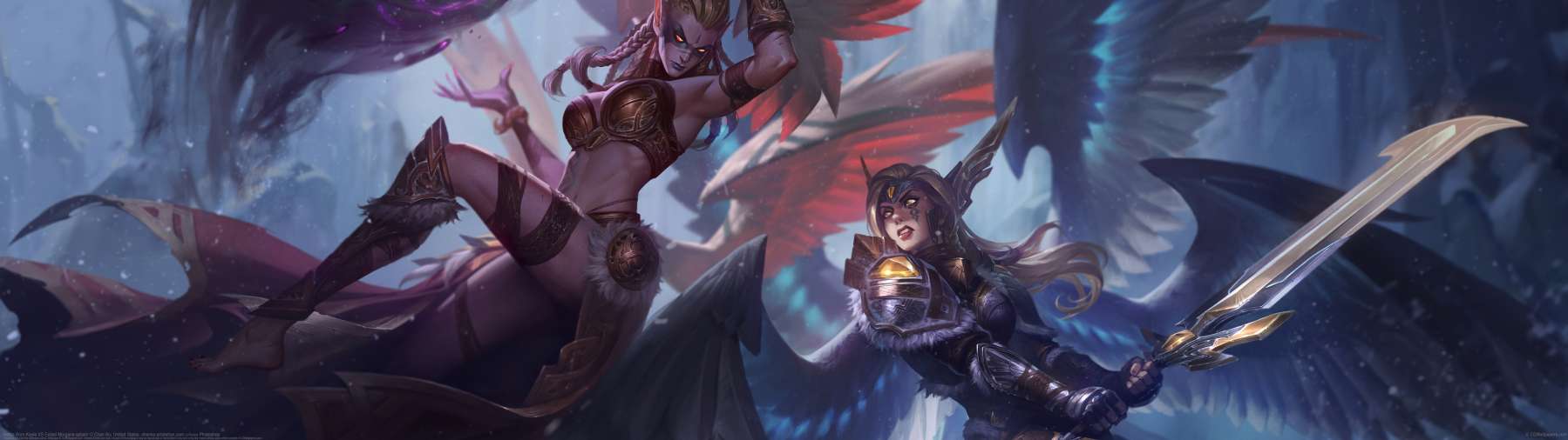 Battle Born Kayle VS Exiled Morgana splash ultrawide wallpaper