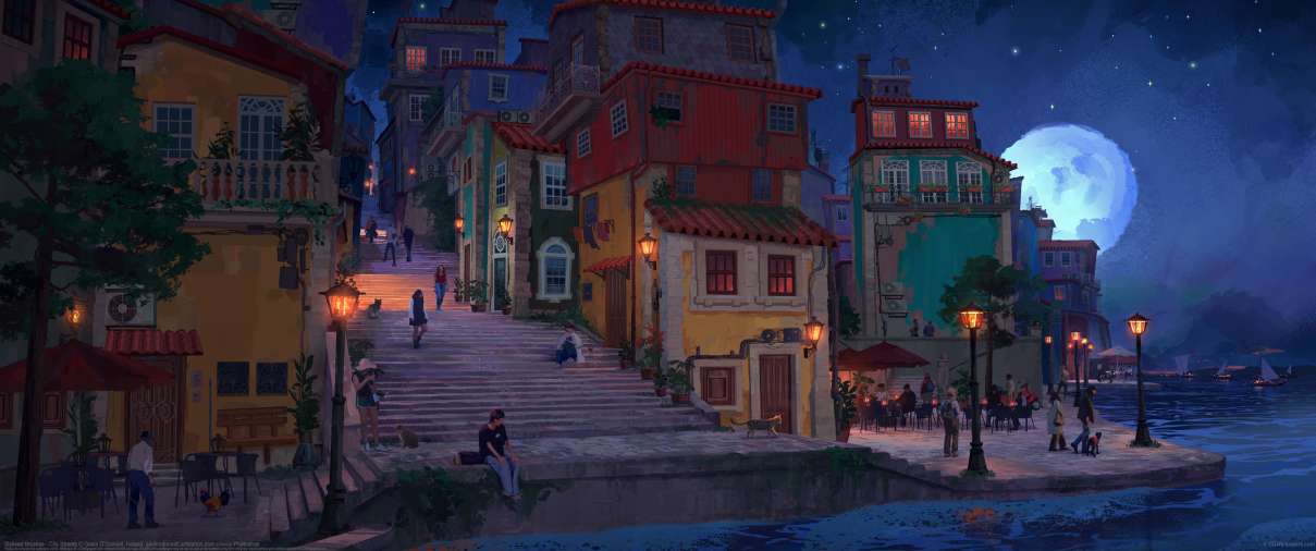 Stylised Brushes - City Streets ultrawide wallpaper