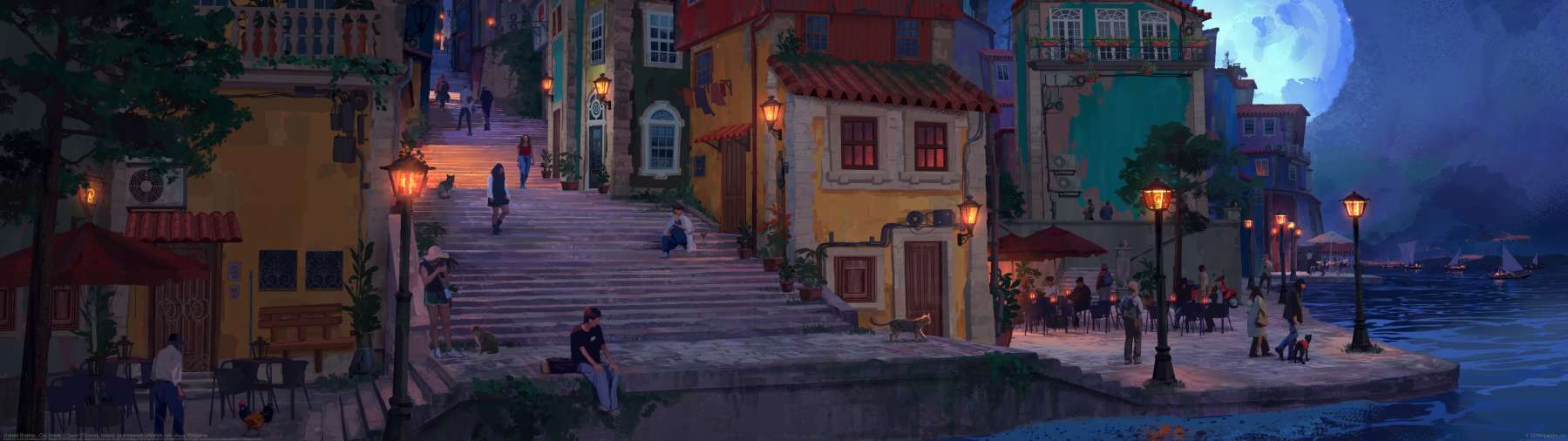 Stylised Brushes - City Streets ultrawide wallpaper