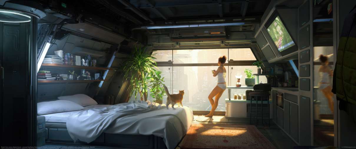 Room from some distant future - concept keyframe illustration ultrawide wallpaper