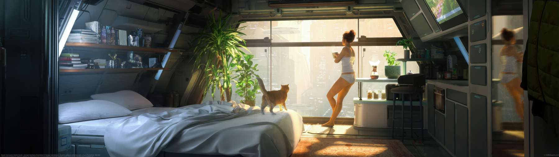 Room from some distant future - concept keyframe illustration ultrawide wallpaper