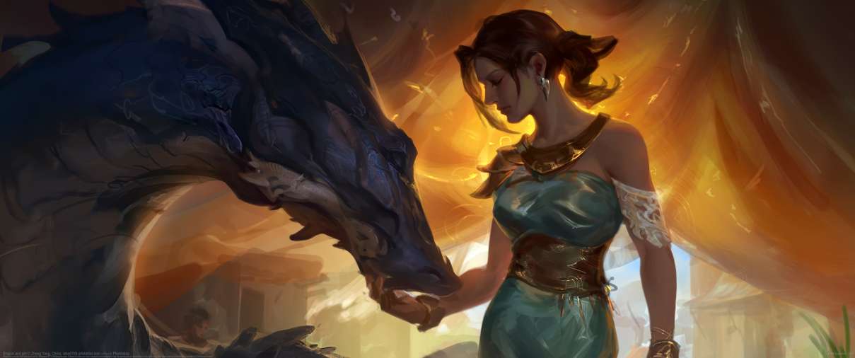 Dragon and girl ultrawide wallpaper
