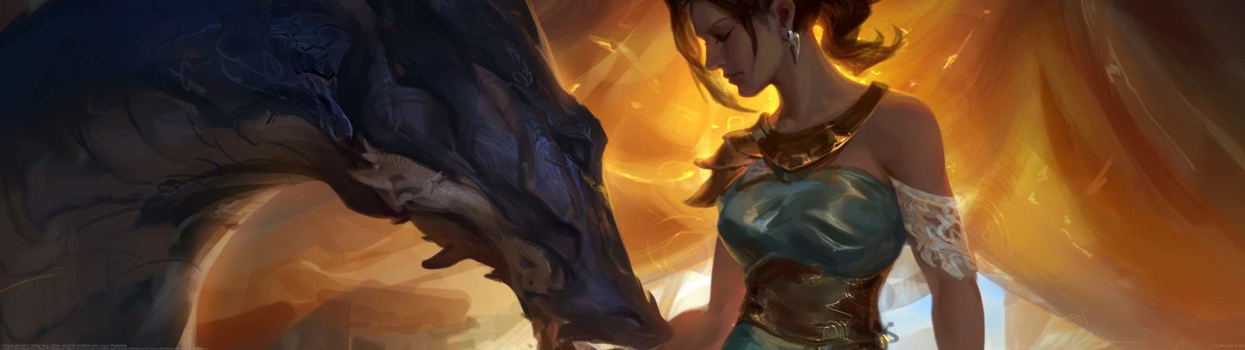 Dragon and girl ultrawide wallpaper